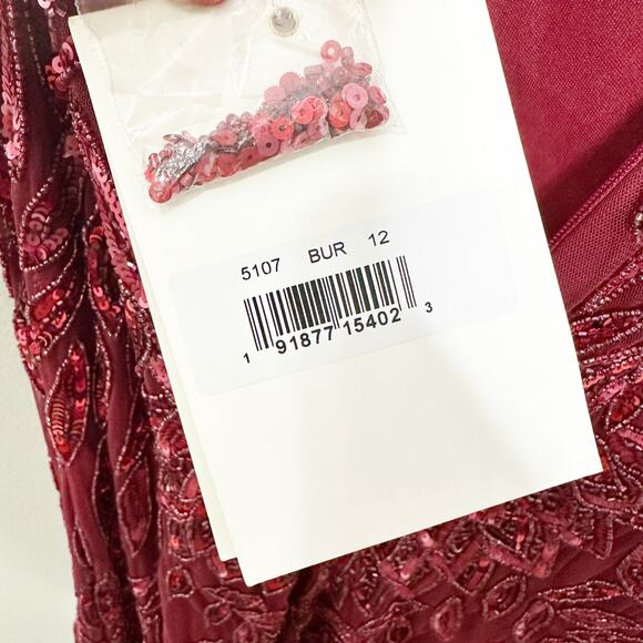 Mac Duggal 5107 Burgundy Red Embellished Leaf Plunge Evening Gown 12 NEW $498 - Picture 8 of 10
